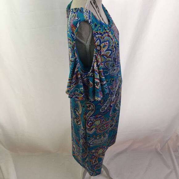 RN Studio Cold Shoulder Paisley Dress Turq Multi 6 - Picture 4 of 16